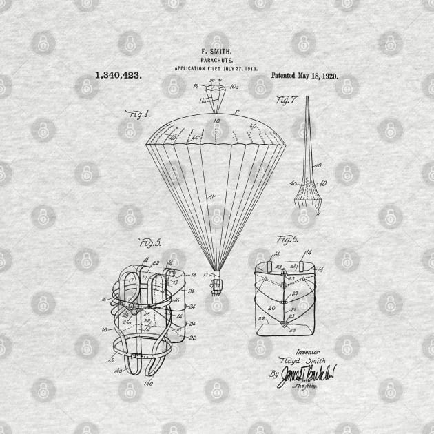 Parachute Patent - Sky Diving Art - Black And White by patentpress